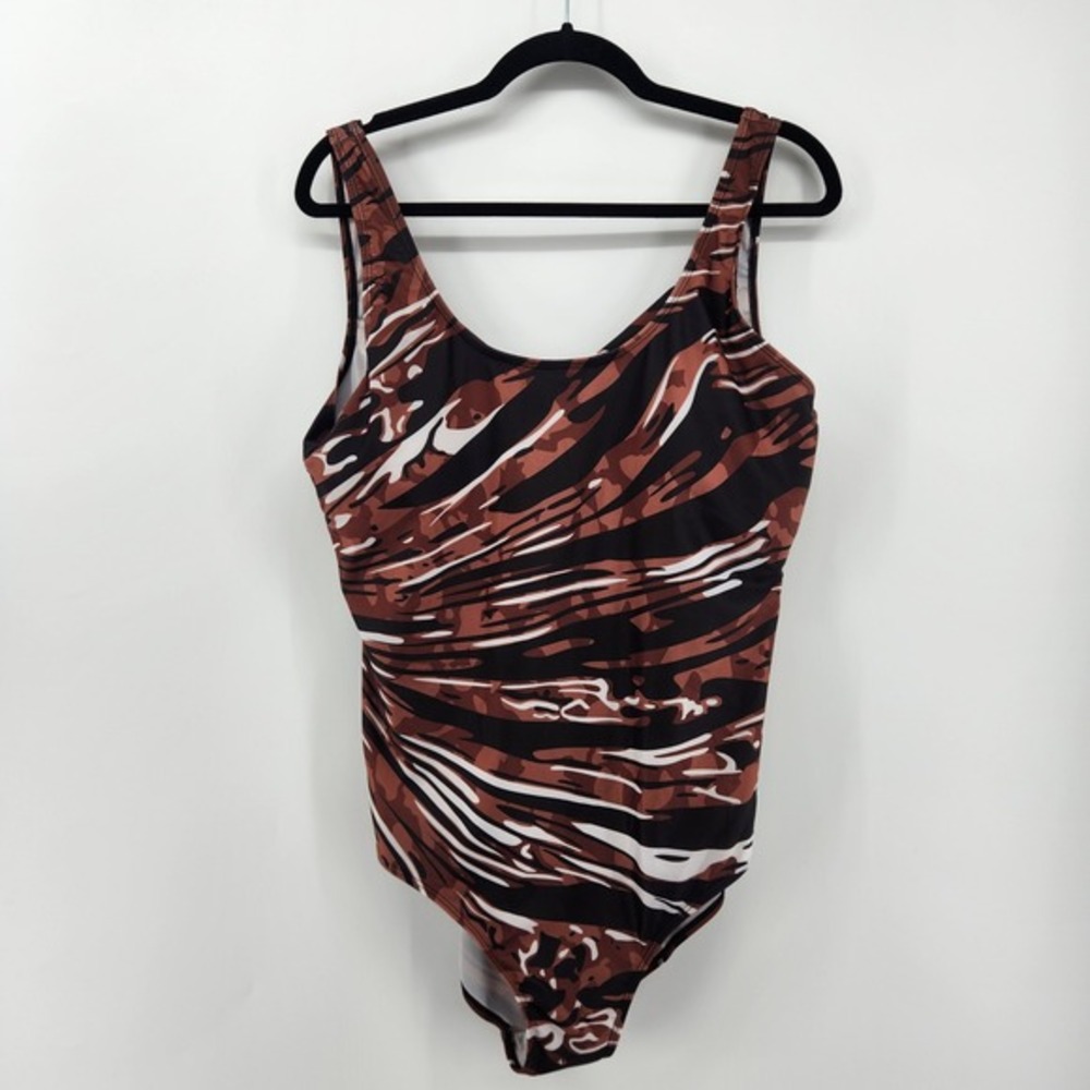 Womens 3XL Brown Abstract Print‎ One Piece Swimsuit Criss Cross Back
